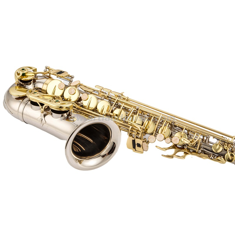 Eb Alto Saxophone Nickel hand engraved body with golden lacquer key