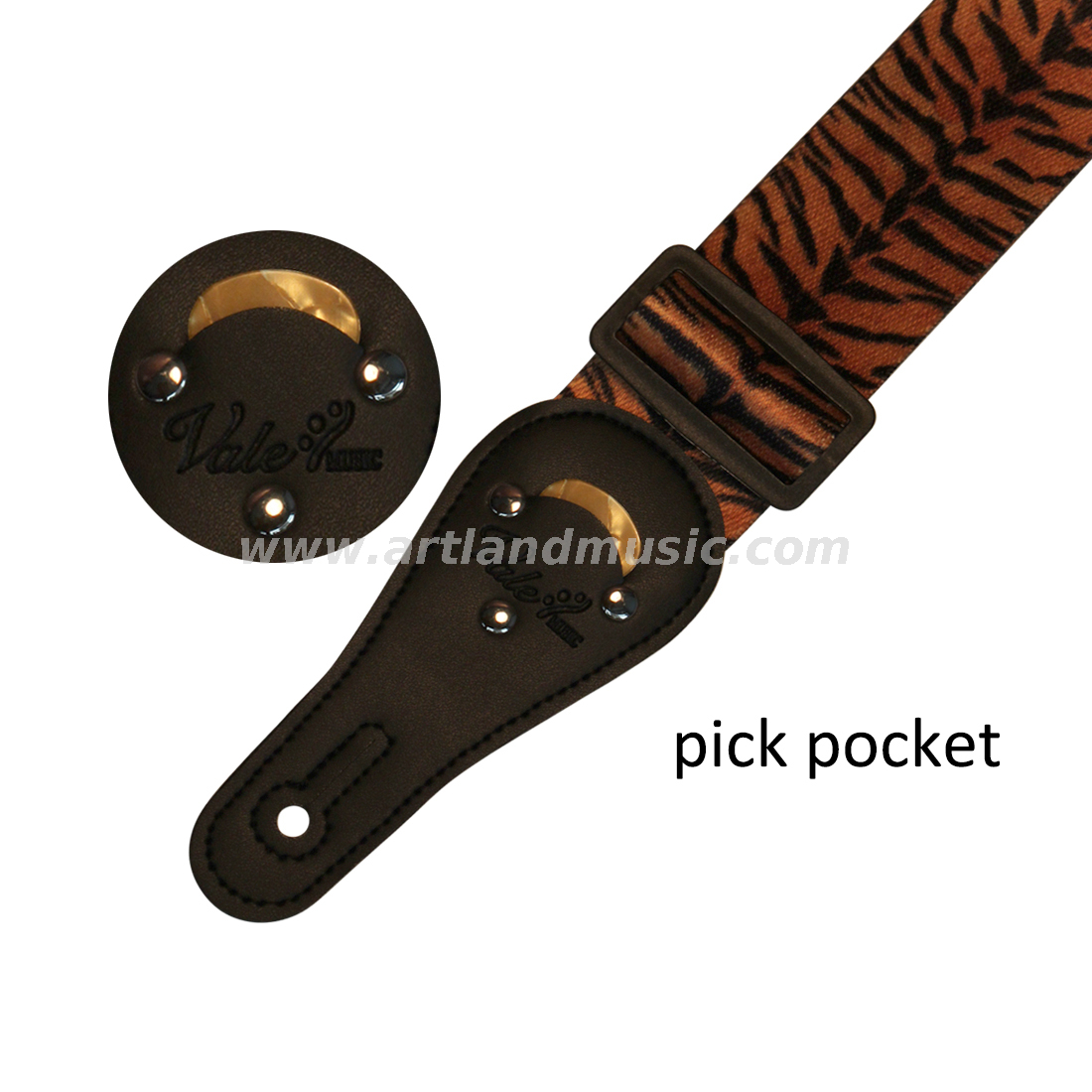 Tiger skin Guitar Strap with pick pocket(GST01)