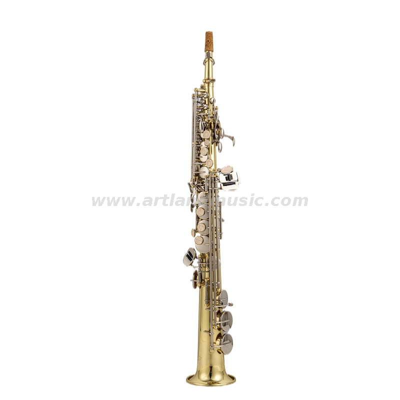 Soprano Saxophone Gold Lacquer Nickel Key, with Both Straight Curved Neck (ASS5505GN)