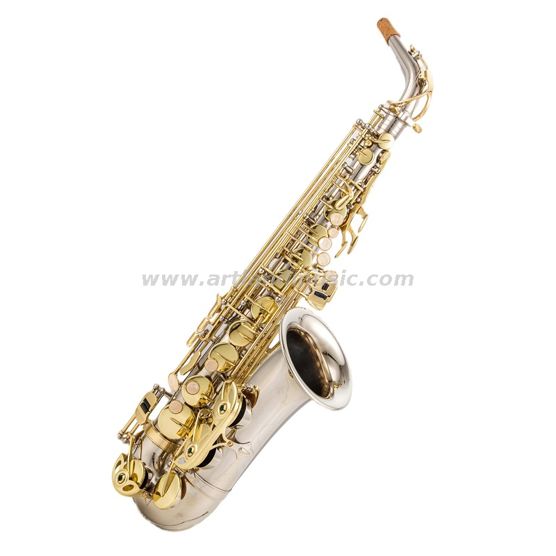 Eb Alto Saxophone Nickel hand engraved body with golden lacquer key(AAS5505NL)