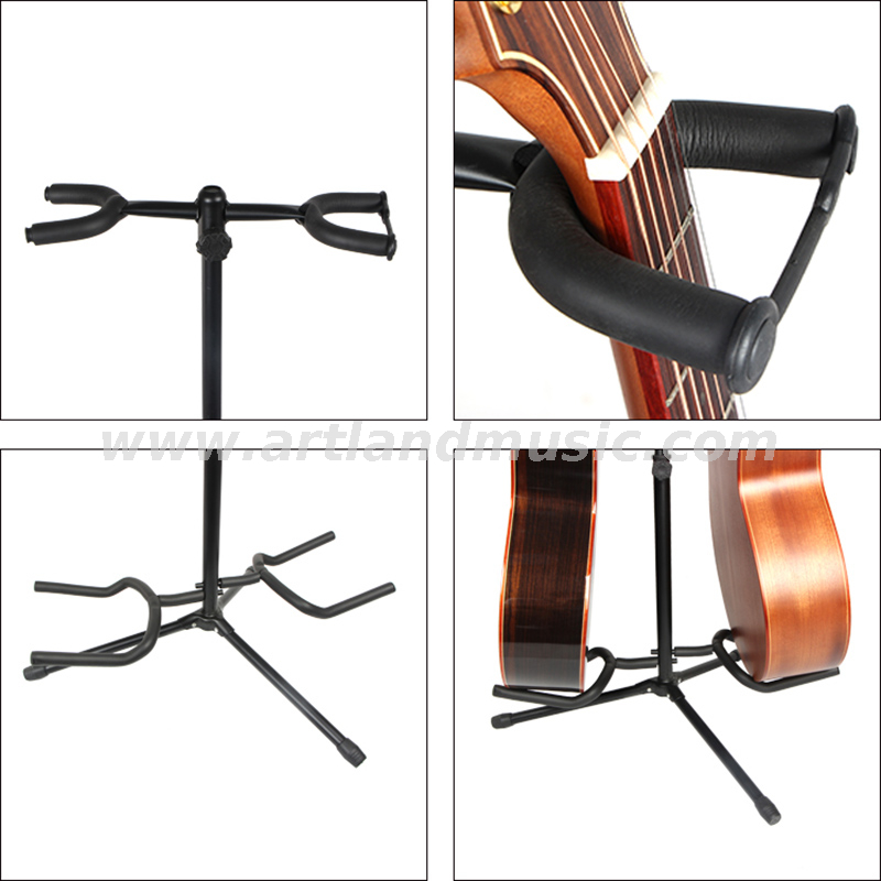 Double head wooden guitar ground frame electric guitar folk instrument double head vertical stand(AGS302-2)